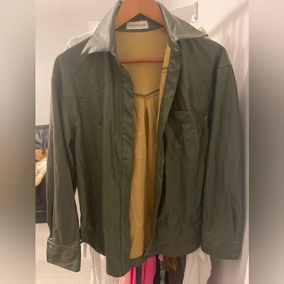 Nicholas Vegan Leather Green shirt Flawed - Picture 8 of 8